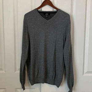 Foxcroft Cotton Cashmere V Neck Pullover Ribbed cuff hem sweater size Large